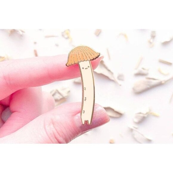 Chibi Orange Bonnet Mushroom Enamel Pin - Gold Plated Kawaii Jewelry & Brooch - Picture 4 of 9